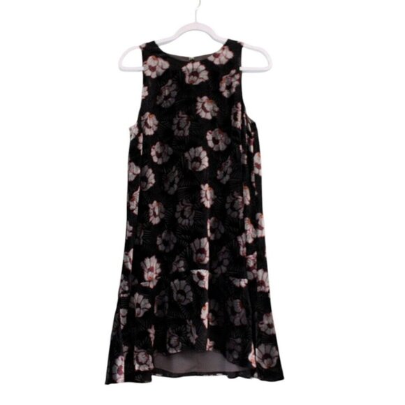 LOFT Asymmetrical Hi Low Dress Medium Velvet Dark Floral Ruffle Sleeveless Tank - Picture 1 of 13